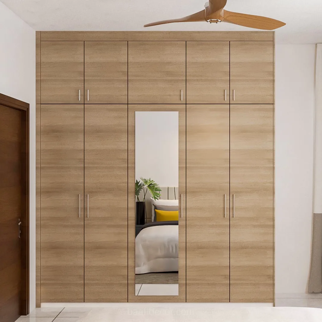 a bedroom with a bed and a ceiling fan