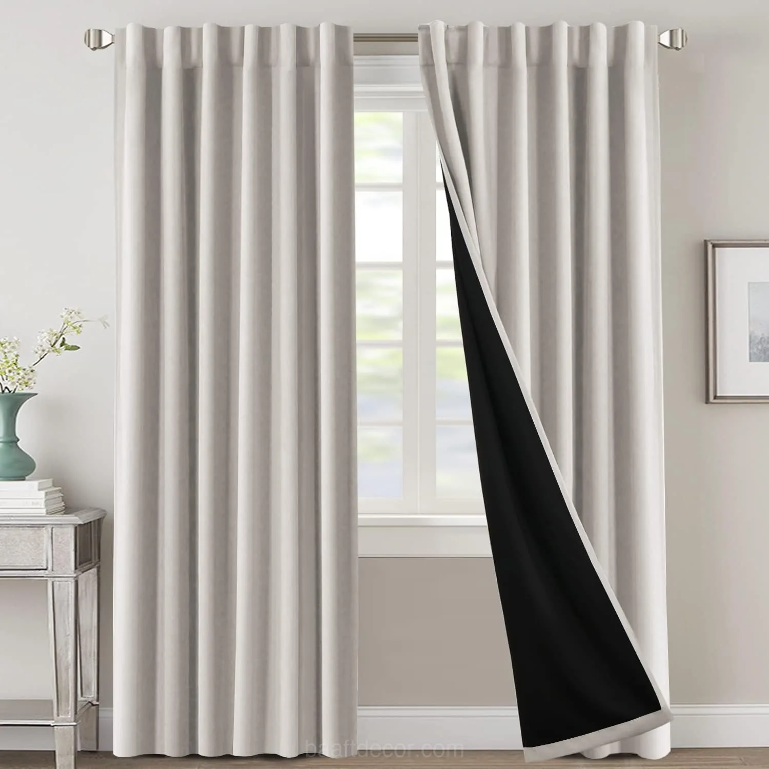 a pair of curtains with a black and white color - Baaft Decor Curtains