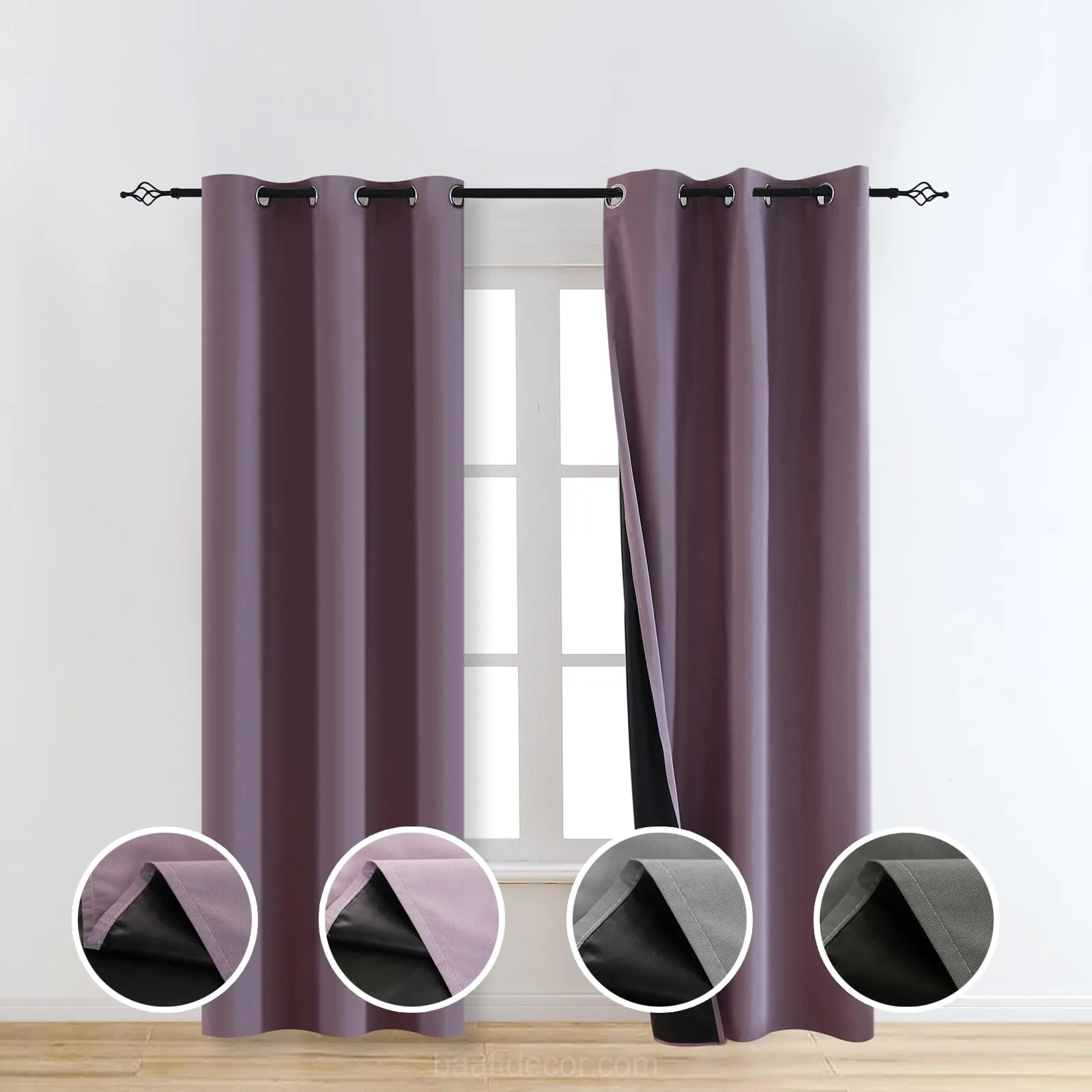 a pair of curtains with a purple and black color scheme - Baaft Decor Curtains